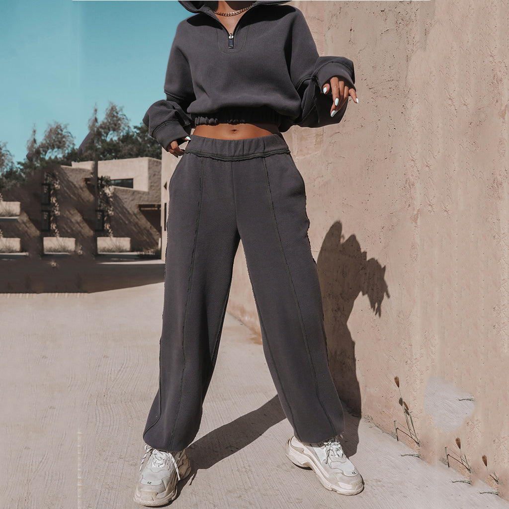 UrbanFlex™ Turtleneck Zipper Sweatshirt & Straight Leg Pants Set — Cozy, Chic & Effortless