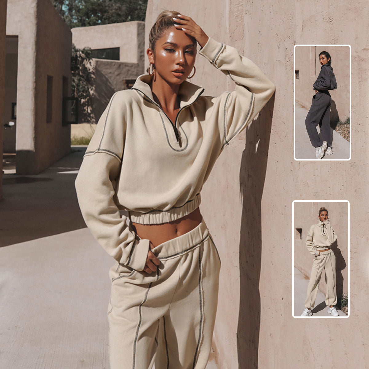 UrbanFlex™ Turtleneck Zipper Sweatshirt & Straight Leg Pants Set — Cozy, Chic & Effortless